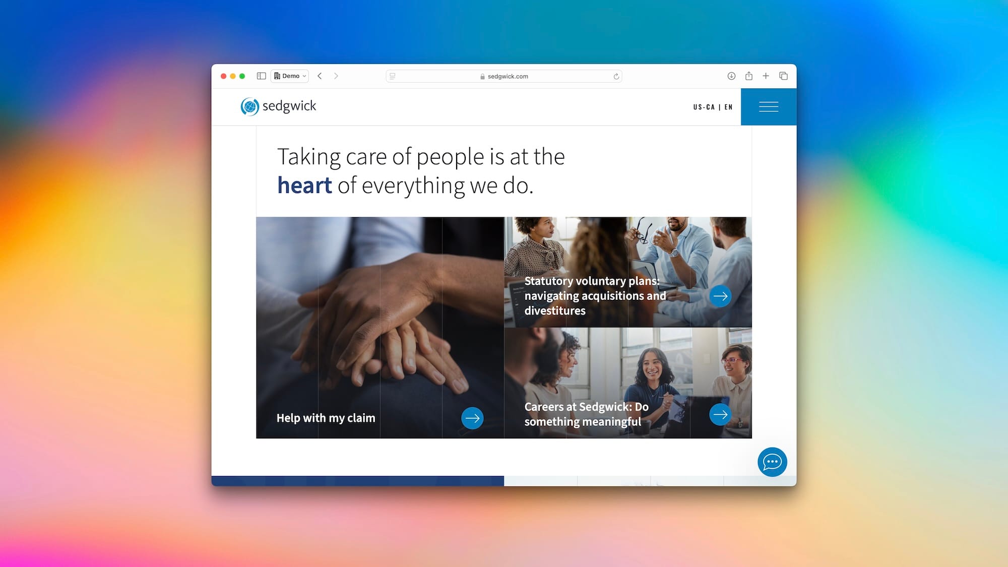 Sedgwick’s newly optimized WordPress site, built with multi-region support and powerful search functionality to enhance client interactions globally.