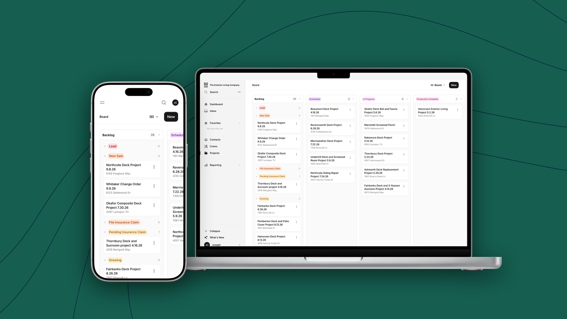 ELC — Production Dashboard shown on desktop and mobile