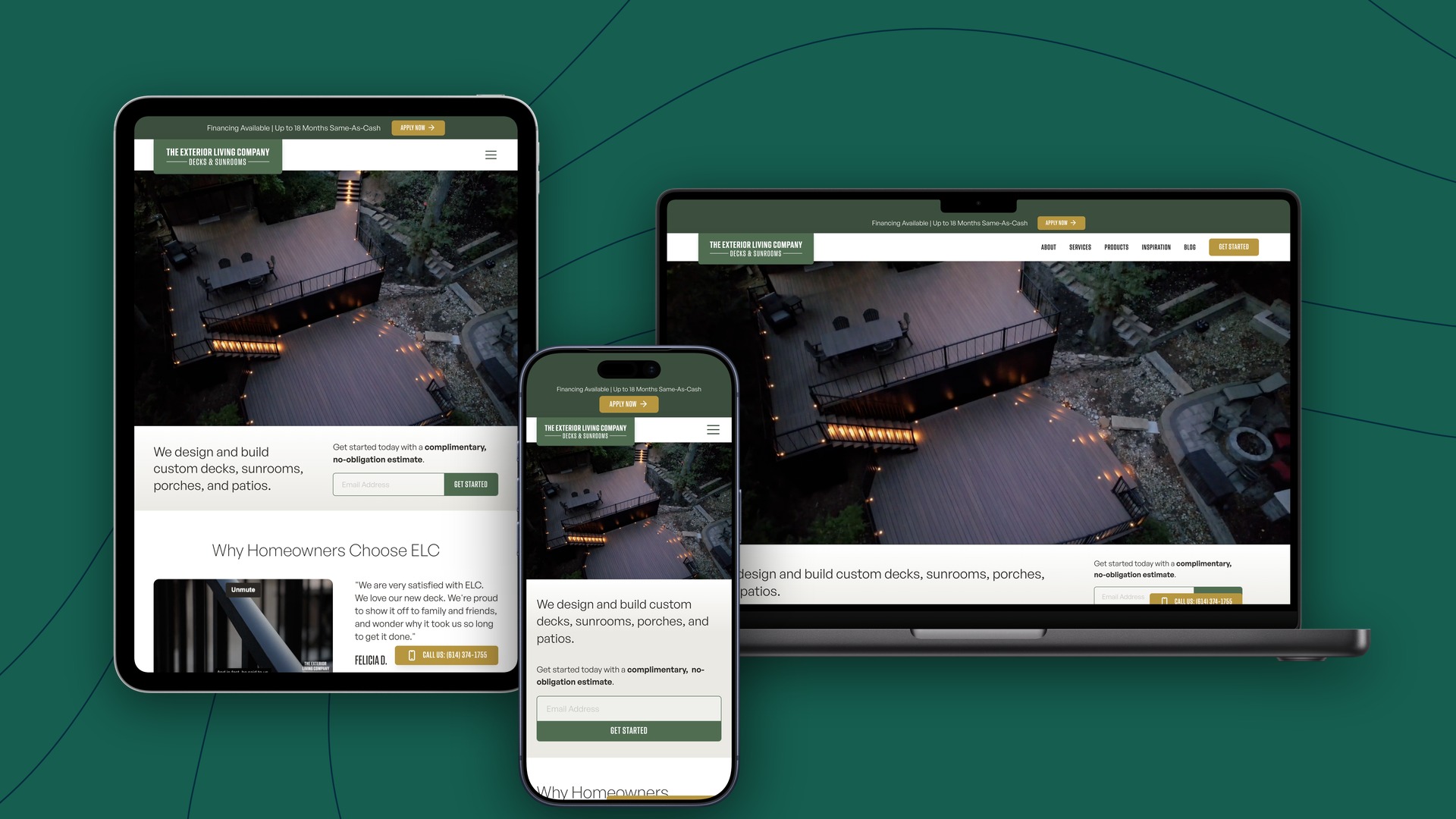 The Exterior Living Company shown on desktop and mobile